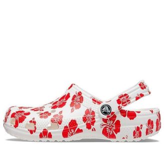 Sandálias Crocs Classic Beach Unissex Vermelhas e Brancas 207849-1AZ