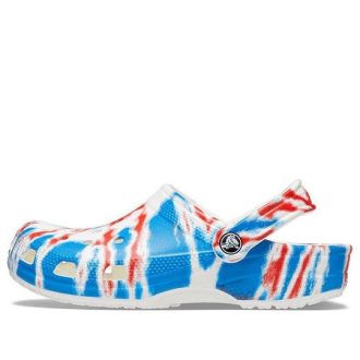 Sandálias Crocs Classic Pattern Antiderrapantes Esportivas Unissex Brancas, Azuis e Vermelhas “Branco, Azul e Vermelho” 205453-928