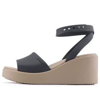 Sandálias Crocs (WMNS) Brooklyn com tira no tornozelo e salto anabela “Preto Bege” 209406-07H