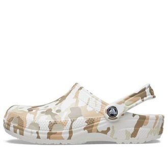 Sandálias de praia Crocs Classic Clog com estampa camuflada, brancas, camufladas, unissex, 206454-94S