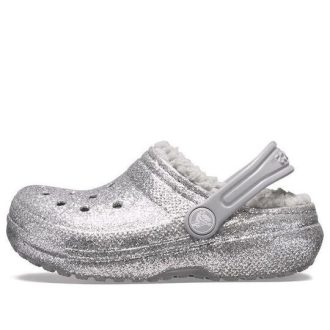 Tamancos Crocs (GS) Classic com Forro de Glitter “Cinza Prateado” 205937-00N