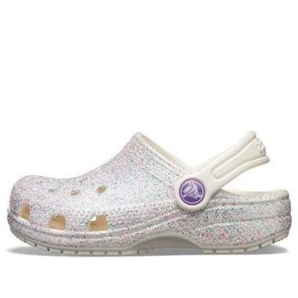 Tamancos Crocs (GS) Classic Glitter “Branco Prateado” 205441-159